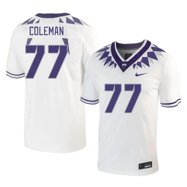 Men #77 Brandon Coleman TCU Horned Frogs 2023 College Footbal Jerseys Stitched-White - Click Image to Close